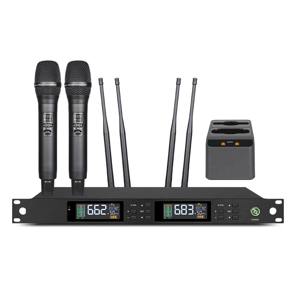 Wireless Microphone Set, Dual-Channel Handheld + Lavalier