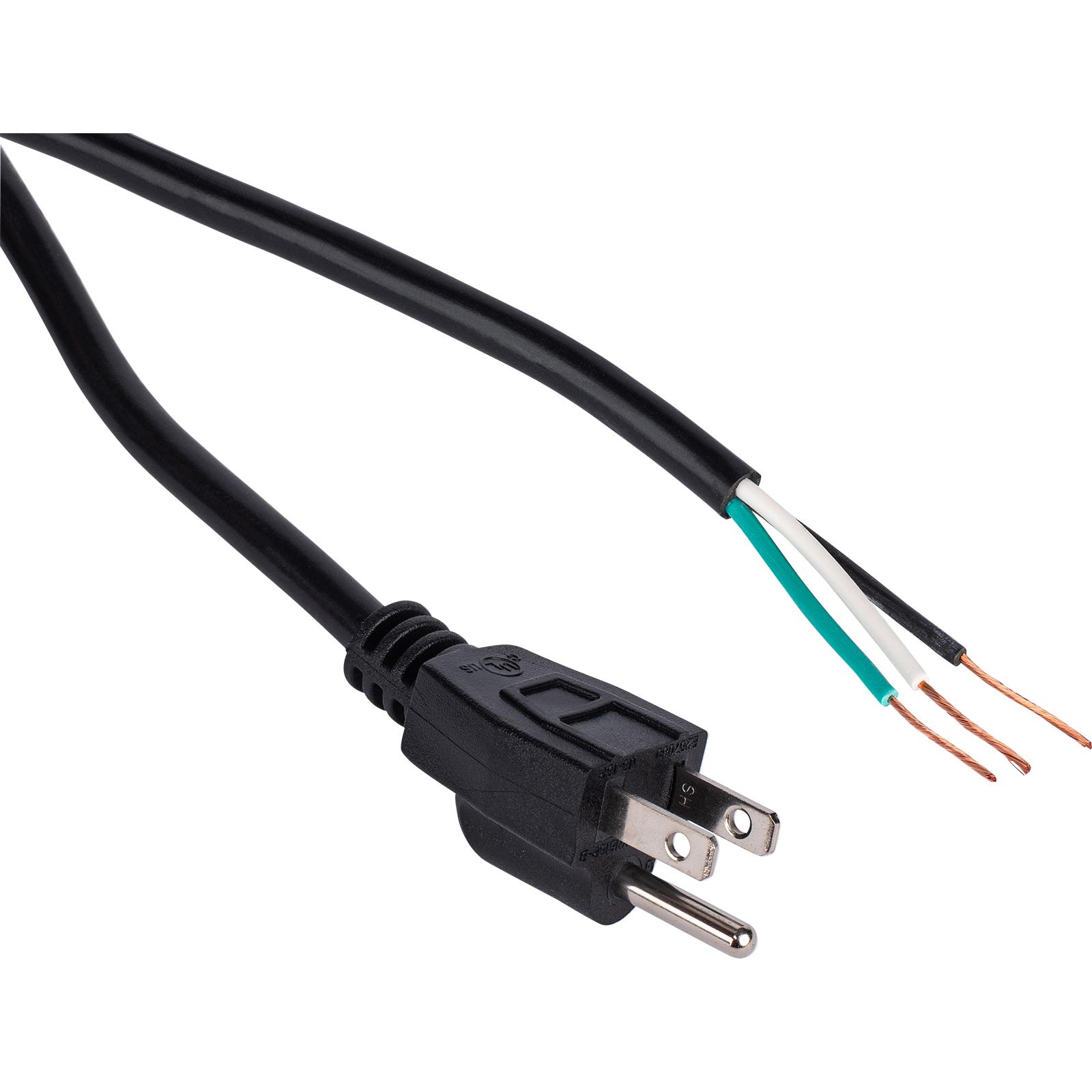 NEMA 5-15P to Bare Leads Power Cord 18AWG 3C
